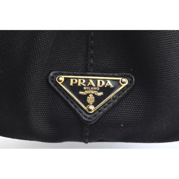 Authentic PRADA Canapa Canvas Shoulder Hand Bag Purse Black small size tote - Picture 14 of 17